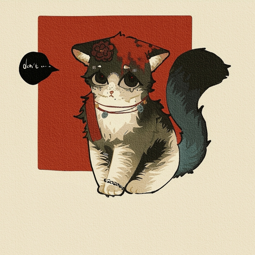 animal_focus, animalization, cat, chinese_commentary, closed_mouth, commentary_request, english_text, flower