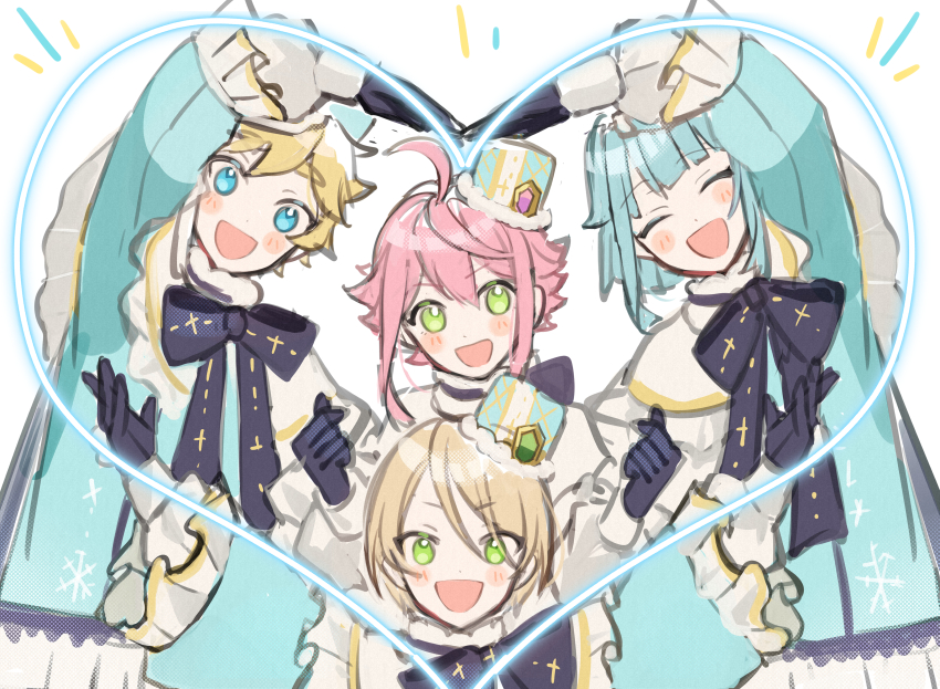 4boys, :d, absurdres, androgynous, bishounen, black_gloves, blush, branco_(ensemble_stars!)