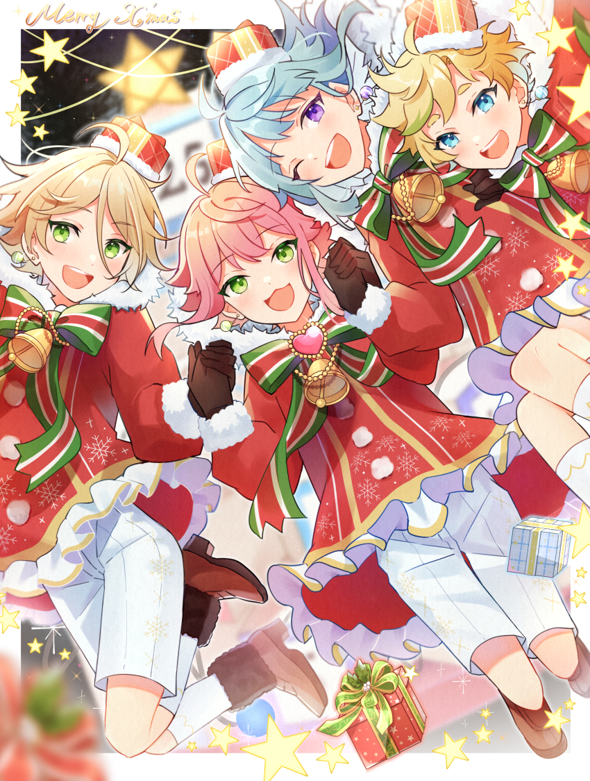 4boys, absurdres, androgynous, black_gloves, brown_footwear, ensemble_stars!, gloves, harukawa_sora_(brancho_brancho)