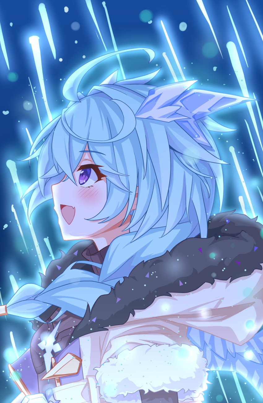 1girl, blue_hair, blue_wings, braid, braided_ponytail, coat, dragon_girl, dragon_horns