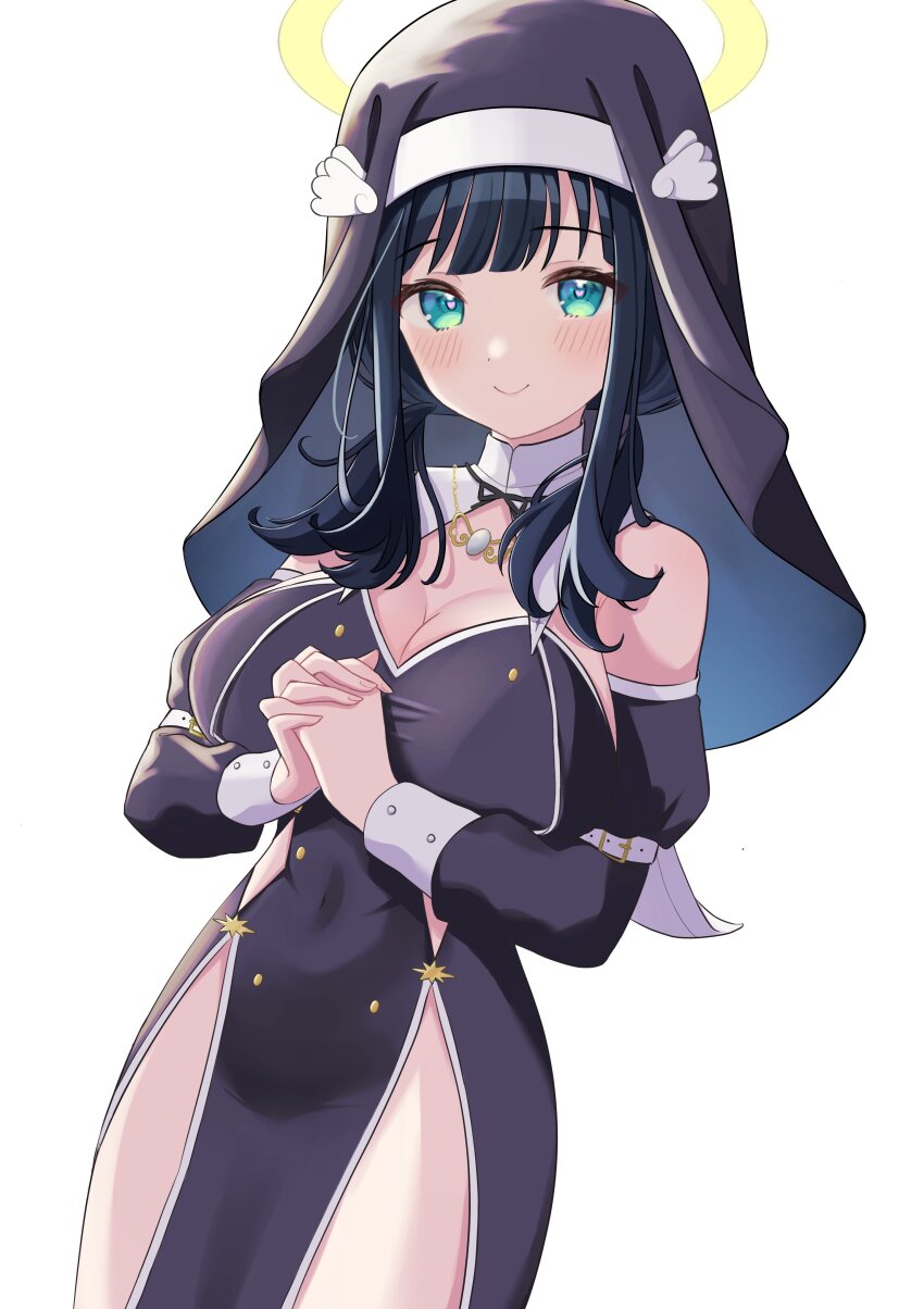 1554_(mk1554), 1girl, absurdres, amano_nene_(vtuber), amano_nene_(nun)_(vtuber), bare_shoulders, black_dress, black_hair