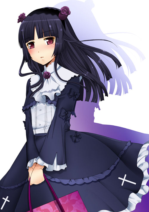 1girl, bad_id, bad_pixiv_id, bag, black_hair, dress, female_focus, gokou_ruri