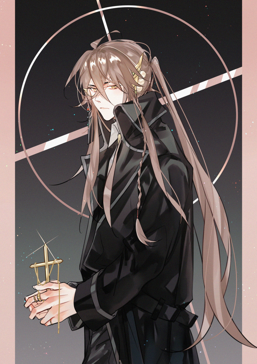 1boy, absurdres, ahoge, alternate_costume, azha8, belt, black_background, black_belt