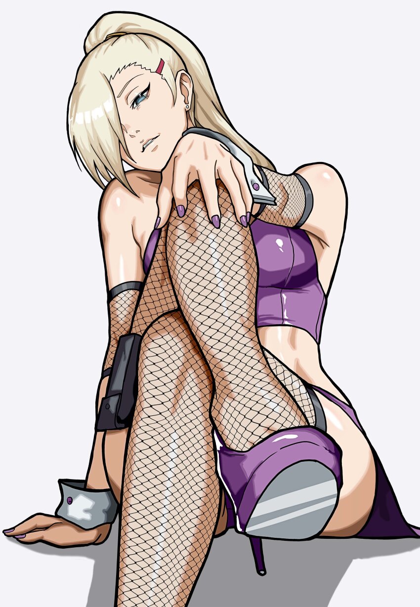 1girl, absurdres, bare_shoulders, blonde_hair, blue_eyes, crop_top, crossed_legs, ear_piercing