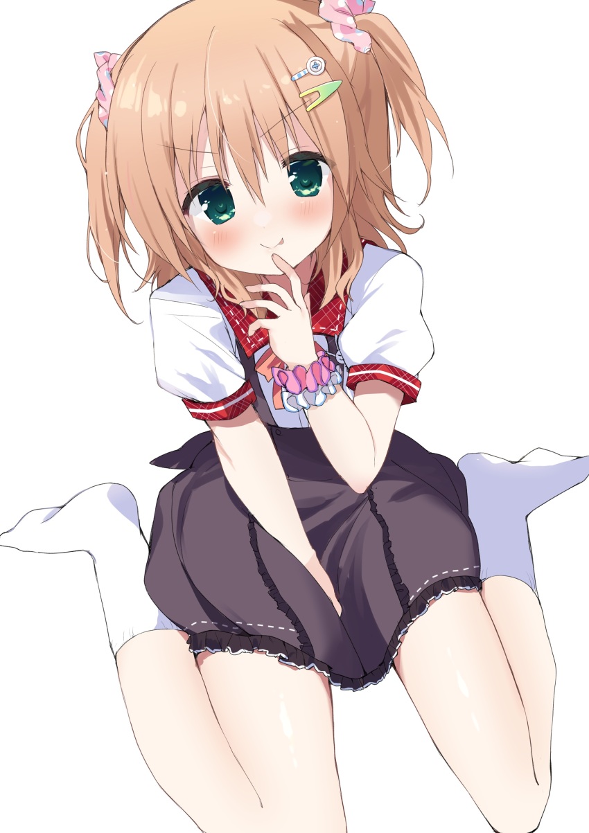 >:), 1girl, :p, absurdres, between_legs, black_skirt, blunt_bangs, blush