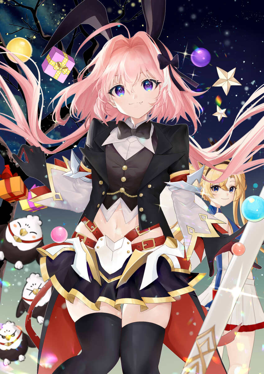 1boy, 1girl, absurdres, ahoge, androgynous, animal_ears, astolfo_(fate), astolfo_(saber)_(fate)
