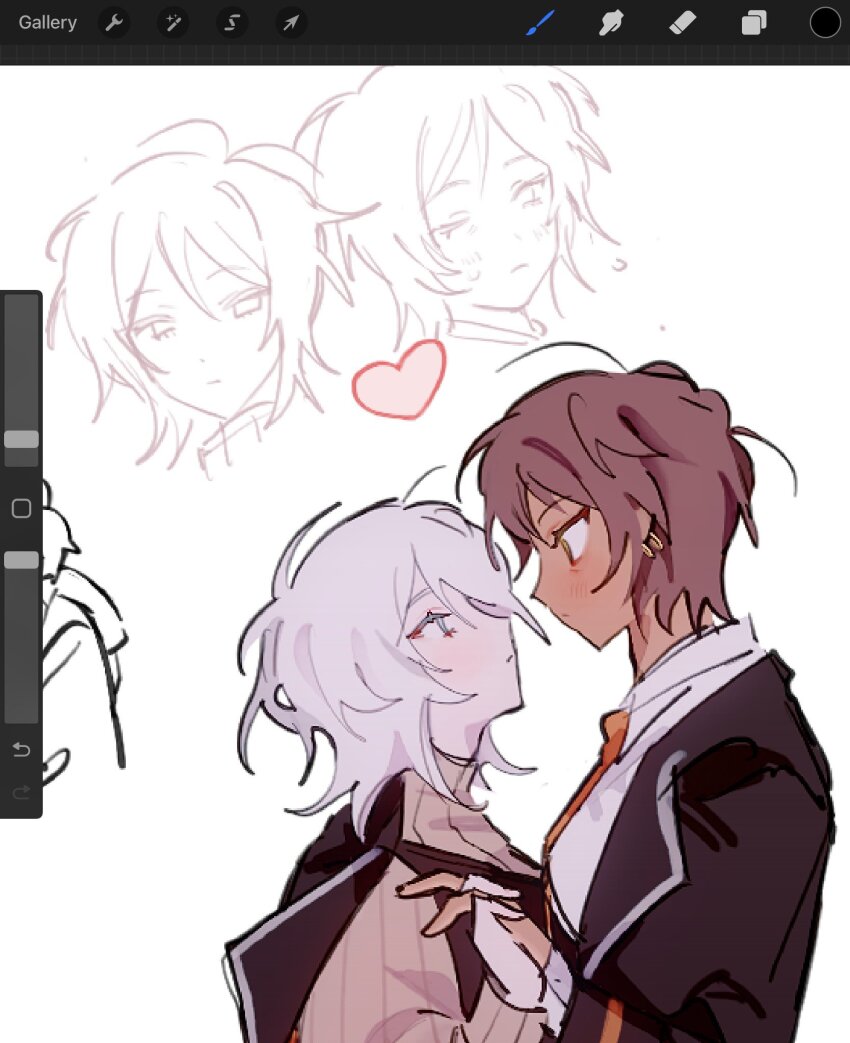 2girls, akechisu1, black_coat, blue_eyes, brown_eyes, brown_hair, closed_mouth, coat