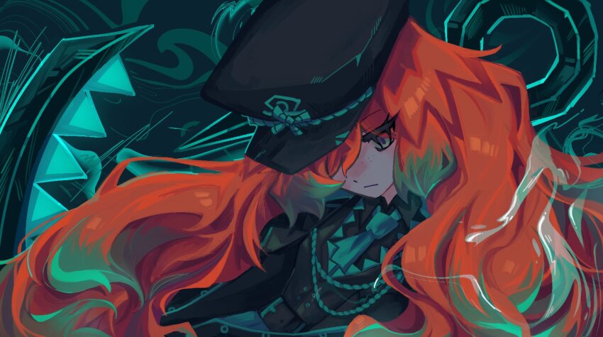 1girl, anchor, aqua_eyes, aqua_hair, aqua_necktie, belt, black_belt, black_coat