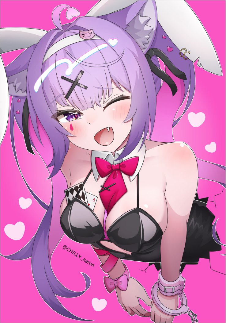 1girl, alternate_costume, animal_ears, between_breasts, black_leotard, black_ribbon, blush, breasts