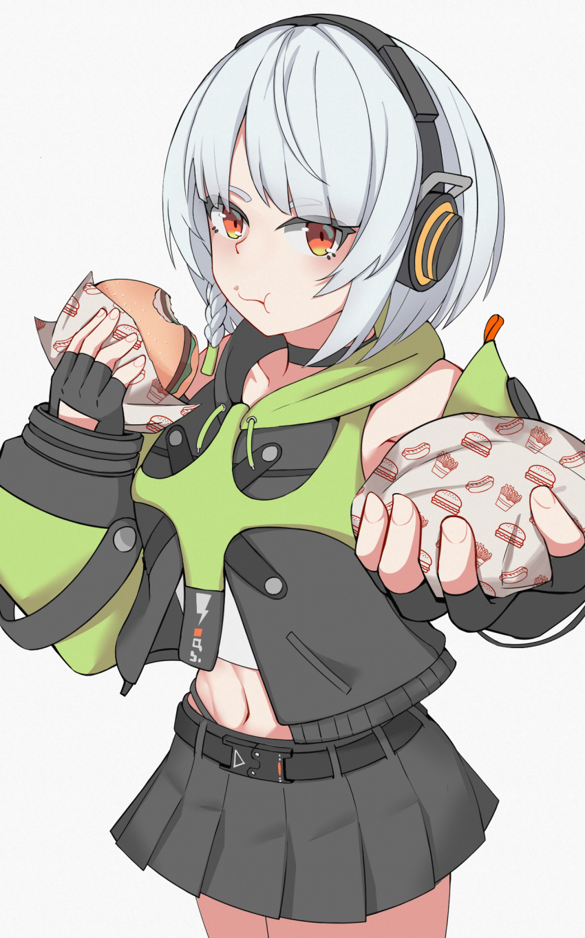 1girl, :t, akaruii_31, anby_demara, bare_shoulders, black_choker, black_jacket, black_skirt