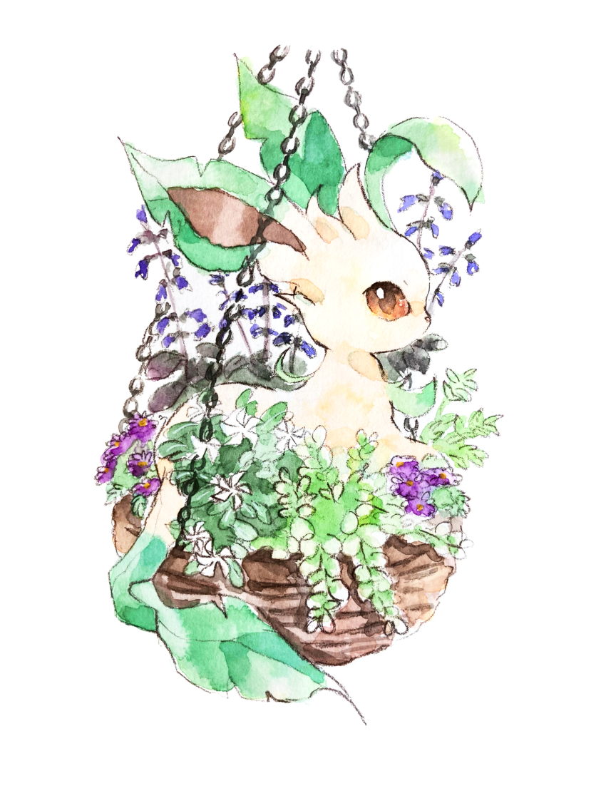 absurdres, animal_focus, brown_eyes, chako_(parusminor30), commentary, flower, flower_request, from_side