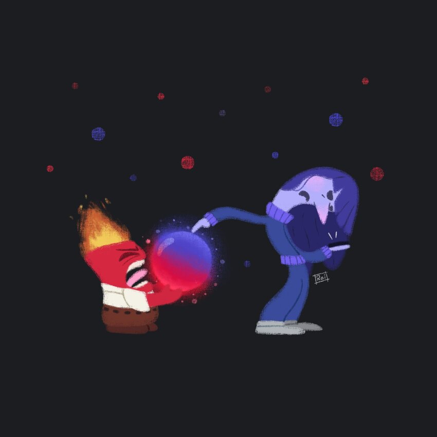 1boy, 1girl, anger_(inside_out), angry, artist_name, belt, colored_skin, ennui_(inside_out_2)