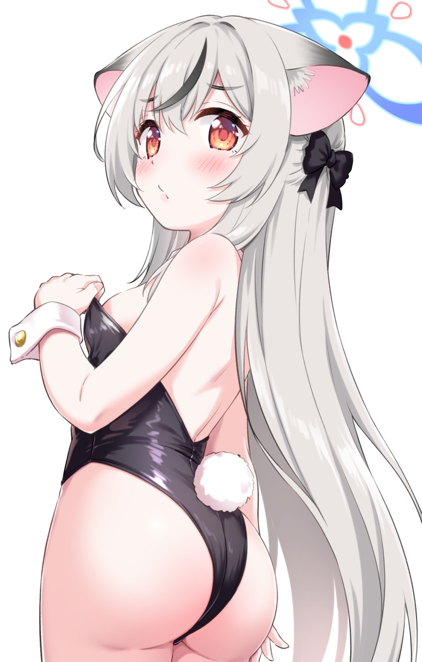 1girl, alternate_costume, animal_ear_fluff, animal_ears, ass, bare_shoulders, black_bow, black_hair