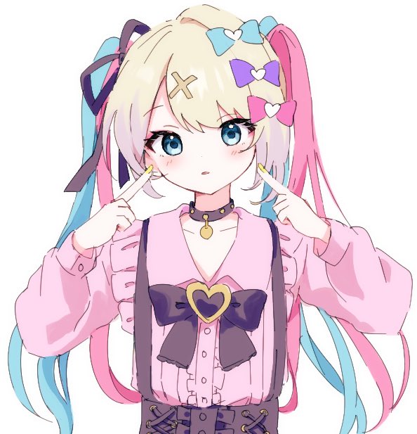 1girl, black_skirt, blue_bow, blue_eyes, bow, choker, chouzetsusaikawa_tenshi-chan, chouzetsusaikawa_tenshi-chan_(jirai_kei)