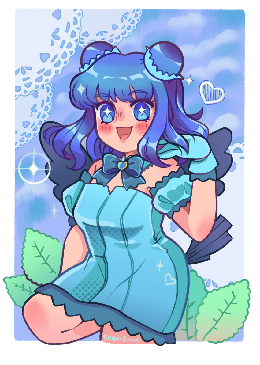 1girl, aizawa_mint, bird_girl, bird_tail, bird_wings, blue_eyes, blue_hair, bow