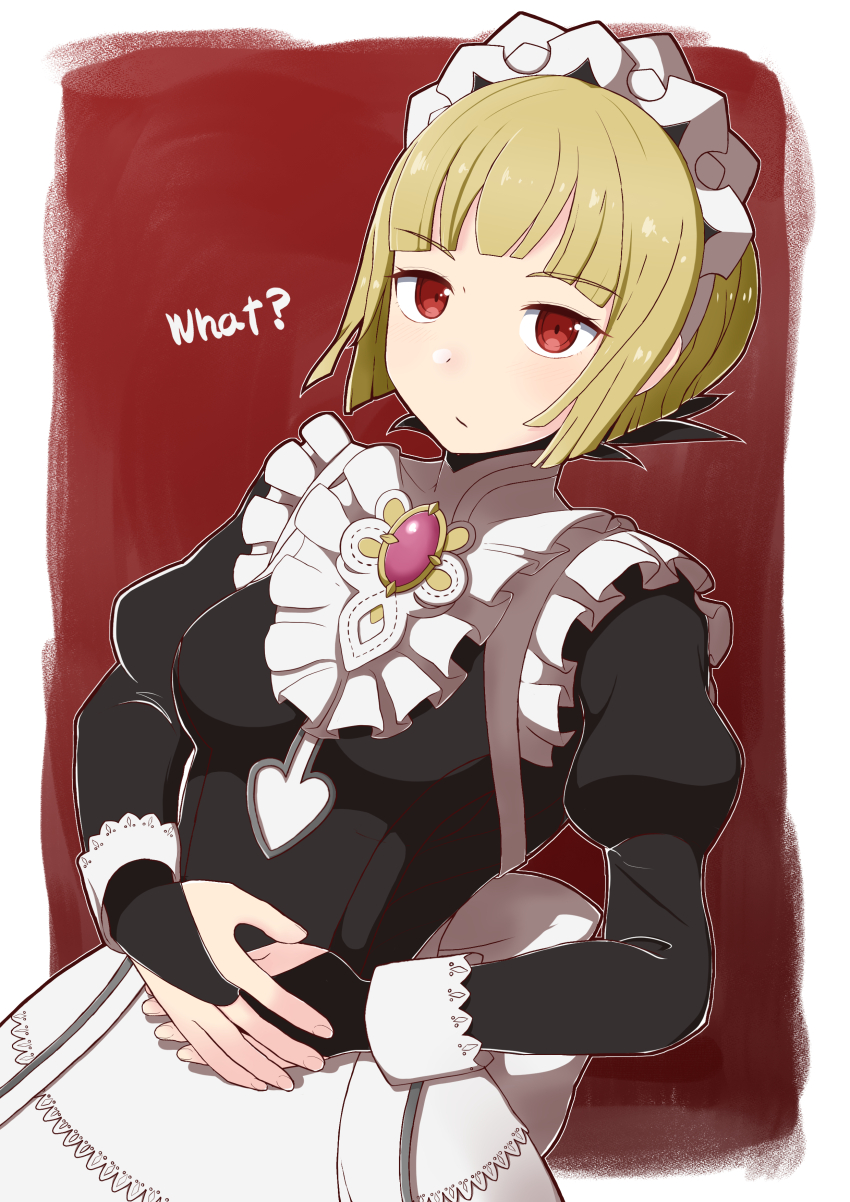 1girl, absurdres, amagumo1023, apron, black_dress, blonde_hair, bob_cut, dress
