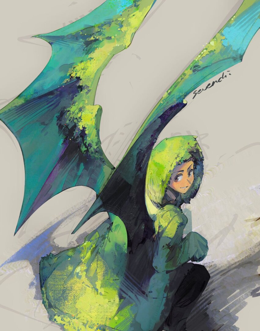 1boy, bat_wings, bdoubleo100, bdoubleo100_(moss_boy), brown_eyes, commentary, dark-skinned_male, dark_skin