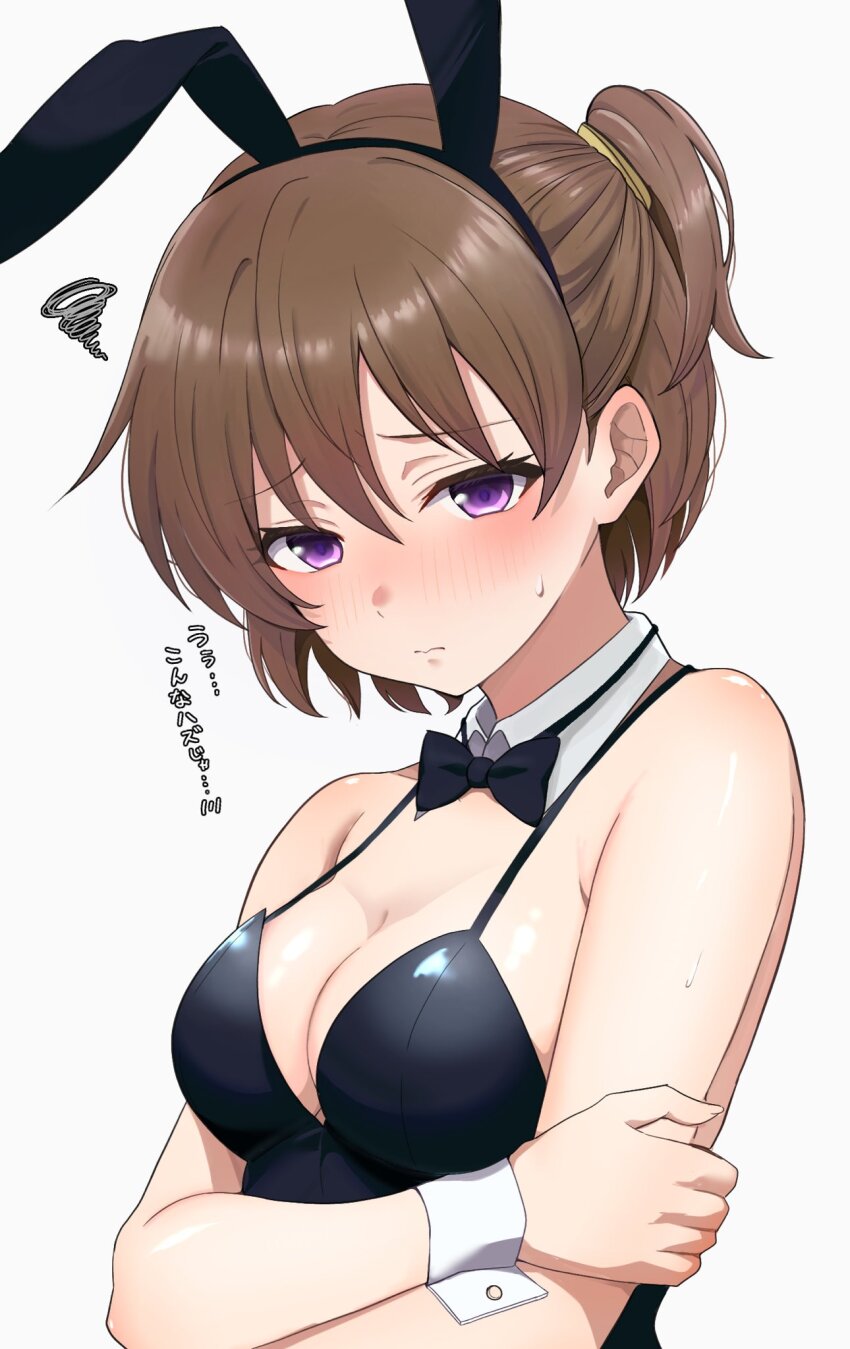 1girl, 3:, akasaka_miyuki, alternate_costume, animal_ears, arms_under_breasts, bare_shoulders, black_bow