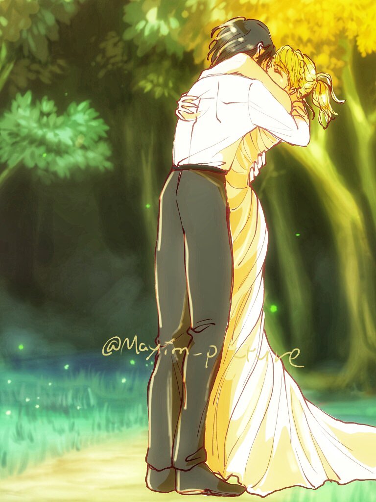 1boy, 1girl, bare_arms, black_footwear, black_hair, black_pants, blonde_hair, braid