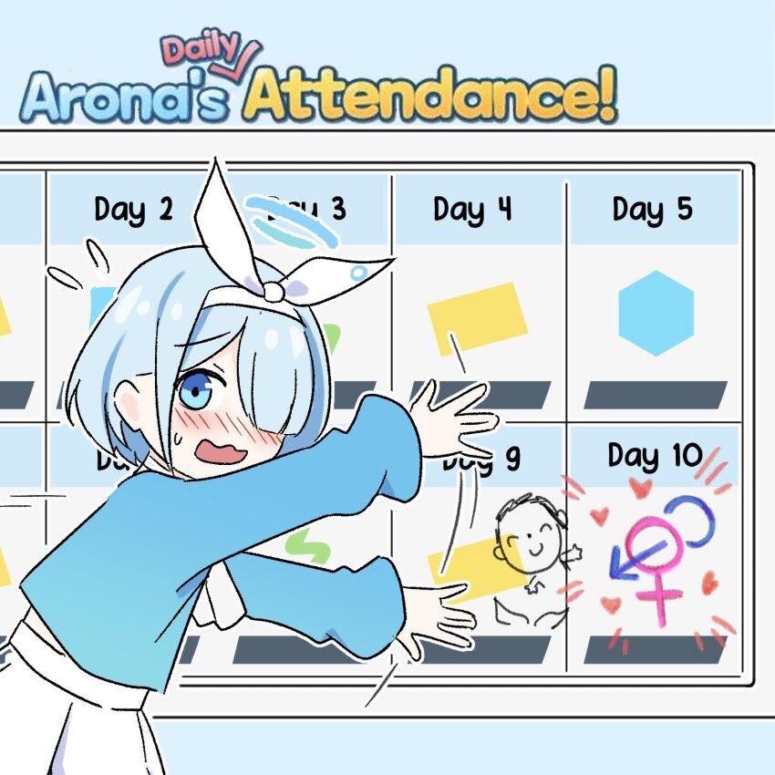 1girl, arona_(blue_archive), aviary, blue_archive, blue_eyes, blue_hair, blue_shirt, doodle_sensei_(blue_archive)