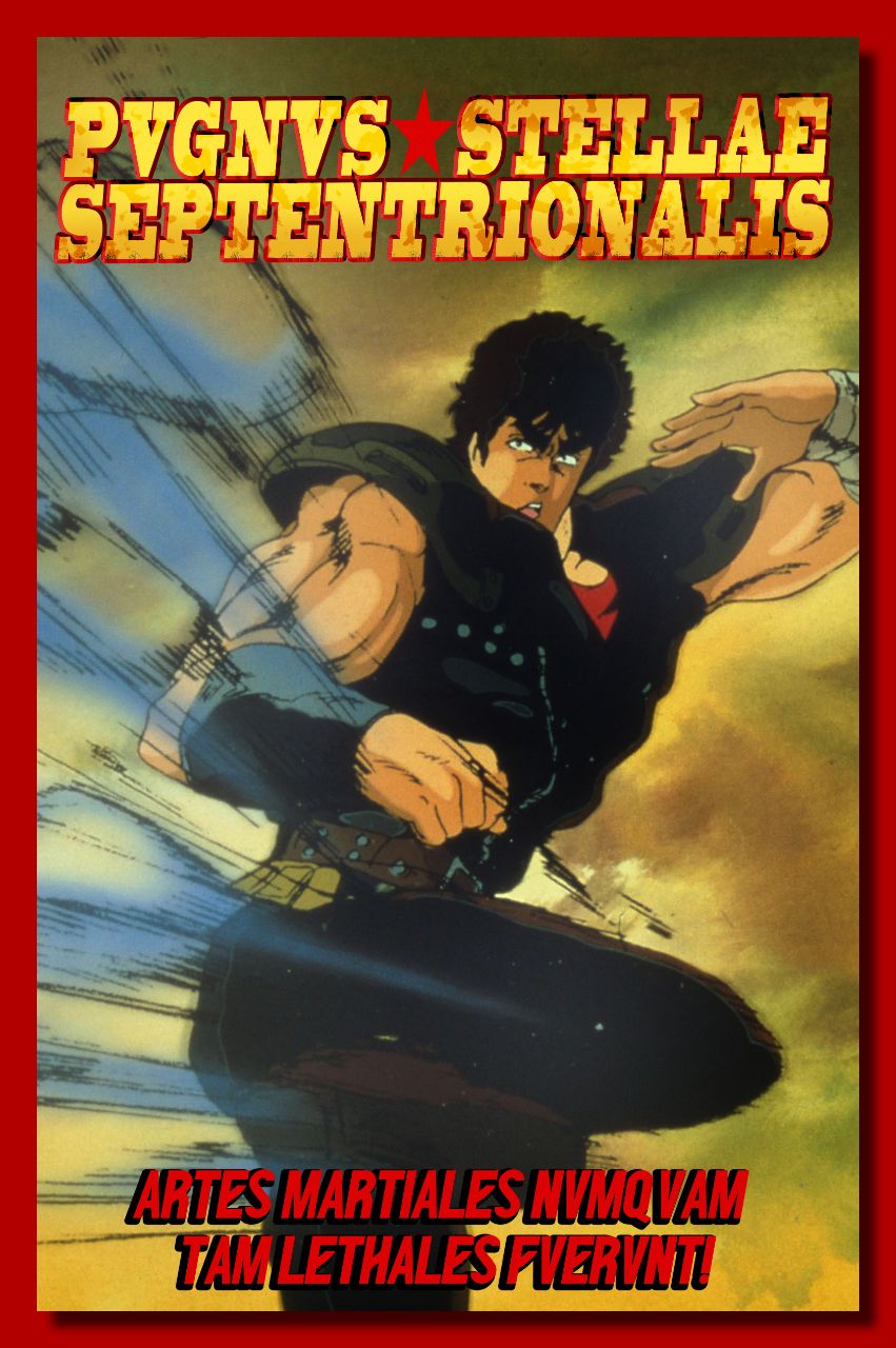 1980s_(style), 1boy, black_hair, highres, hokuto_no_ken, kenshiro, kicking, latin_commentary
