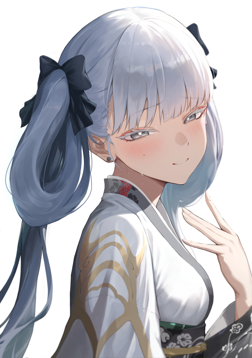 1girl, absurdres, alternate_costume, black_bow, blurry, blush, bow, breasts