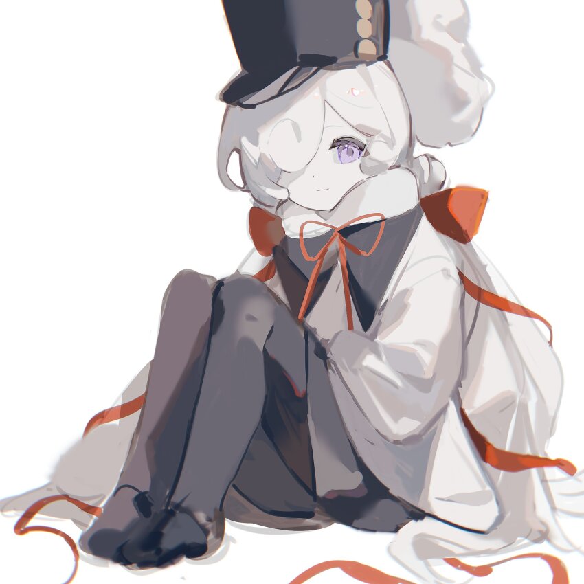 1girl, arm_at_side, arm_support, black_footwear, black_hat, black_pantyhose, closed_mouth, colored_skin