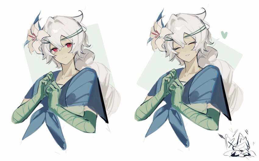 1girl, ^_^, blue_capelet, braid, capelet, chibi, chibi_inset, closed_eyes