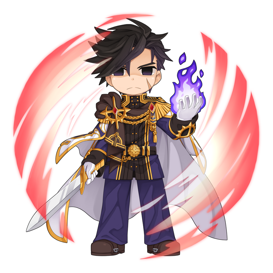1boy, asymmetrical_hair, black_eyes, black_hair, cape, chibi, chibi_only, closed_mouth