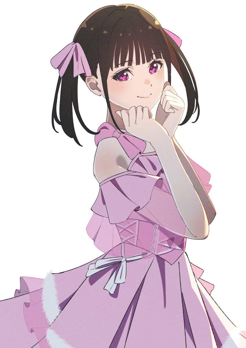 1girl, absurdres, animification, brown_hair, closed_mouth, commentary, cowboy_shot, dress