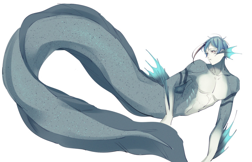 1boy, blue_hair, commentary_request, eel_boy, fins, floyd_leech, floyd_leech_(eel), full_body