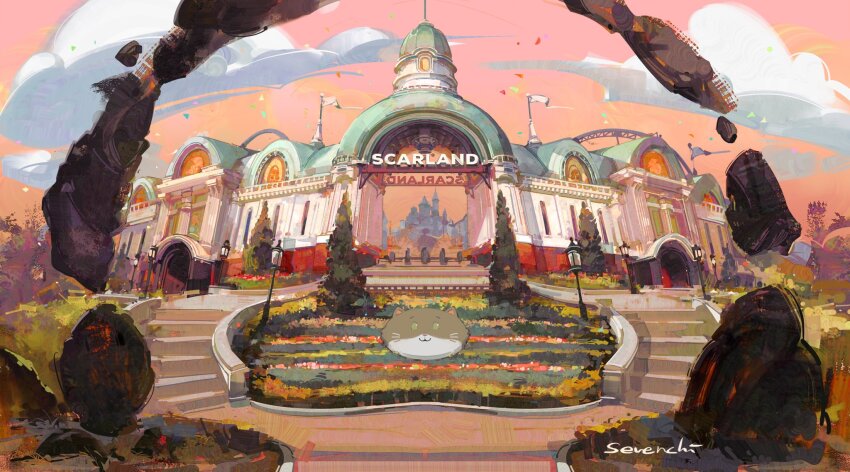 architecture, building, castle, cat, cloud, commentary, english_commentary, hermitcraft