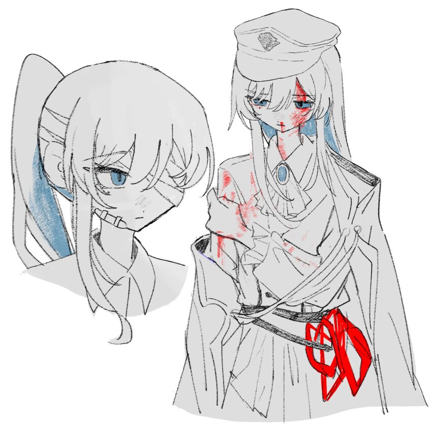 1girl, absurdres, ado_(utaite), ascot, bandage_over_one_eye, bandaid, bandaid_on_face, blood