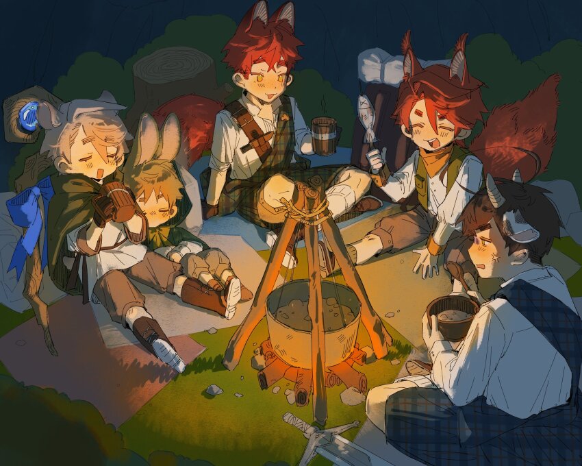 5boys, aged_down, ahoge, anger_vein, animal_ears, axis_powers_hetalia, black_hair, blonde_hair