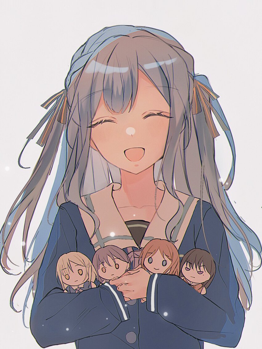 ^_^, bang_dream!, bang_dream!_it's_mygo!!!!!, black_ribbon, blue_hair, blue_shirt, blush, character_doll