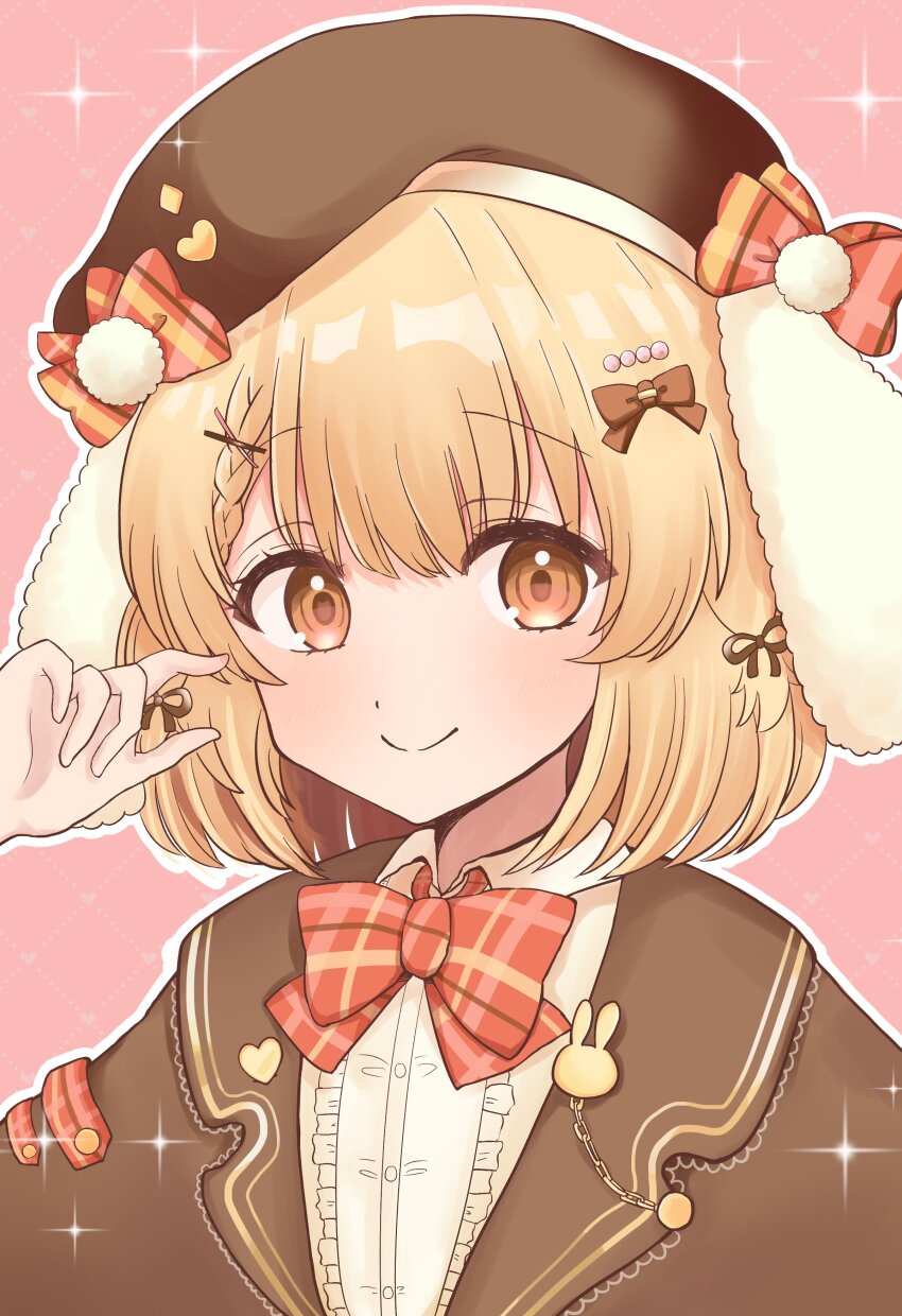 1girl, absurdres, animal_ears, beret, blonde_hair, bow, bowtie, brown_bow