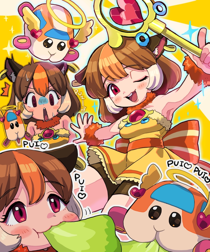 1girl, :3, animal_ears, back_bow, bare_shoulders, black_eyes, blush_stickers, bow