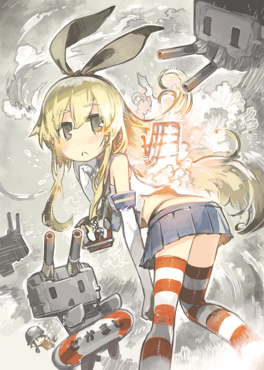 3girls, :<, anchor_hair_ornament, ass, black_eyes, black_panties, blonde_hair, blue_sailor_collar