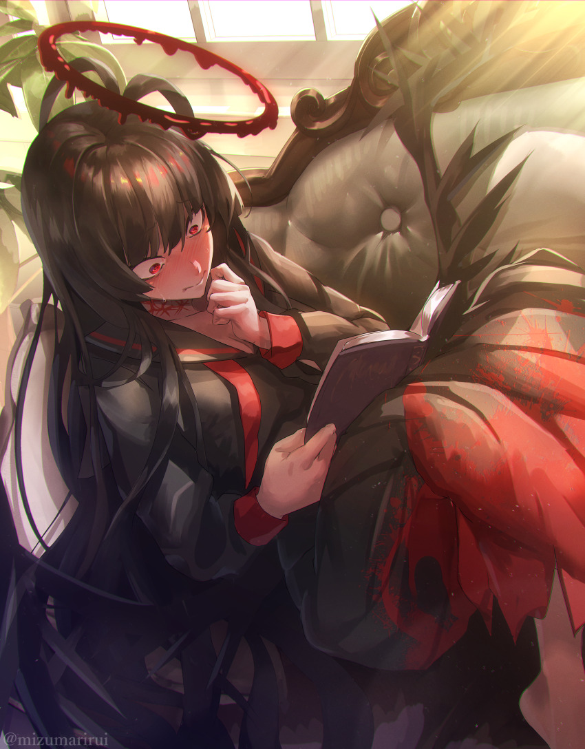 1girl, absurdres, antenna_hair, black_hair, black_sailor_collar, black_serafuku, black_skirt, black_wings