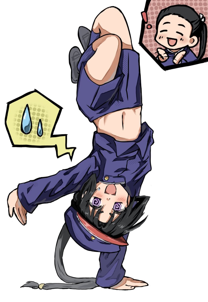 !, 2boys, :d, @_@, balancing, ben-day_dots, black_footwear, black_hair