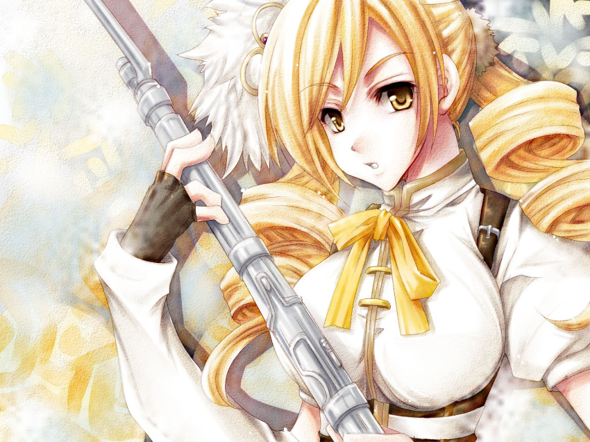 10s, 1girl, bad_id, bad_pixiv_id, bayonet, beret, blonde_hair, breasts