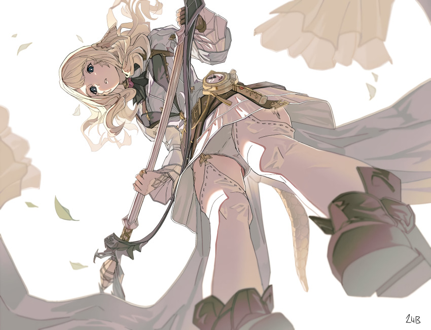 1girl, artist_name, ascot, au_ra, bimel_isabella, black_ascot, blonde_hair, blue_eyes