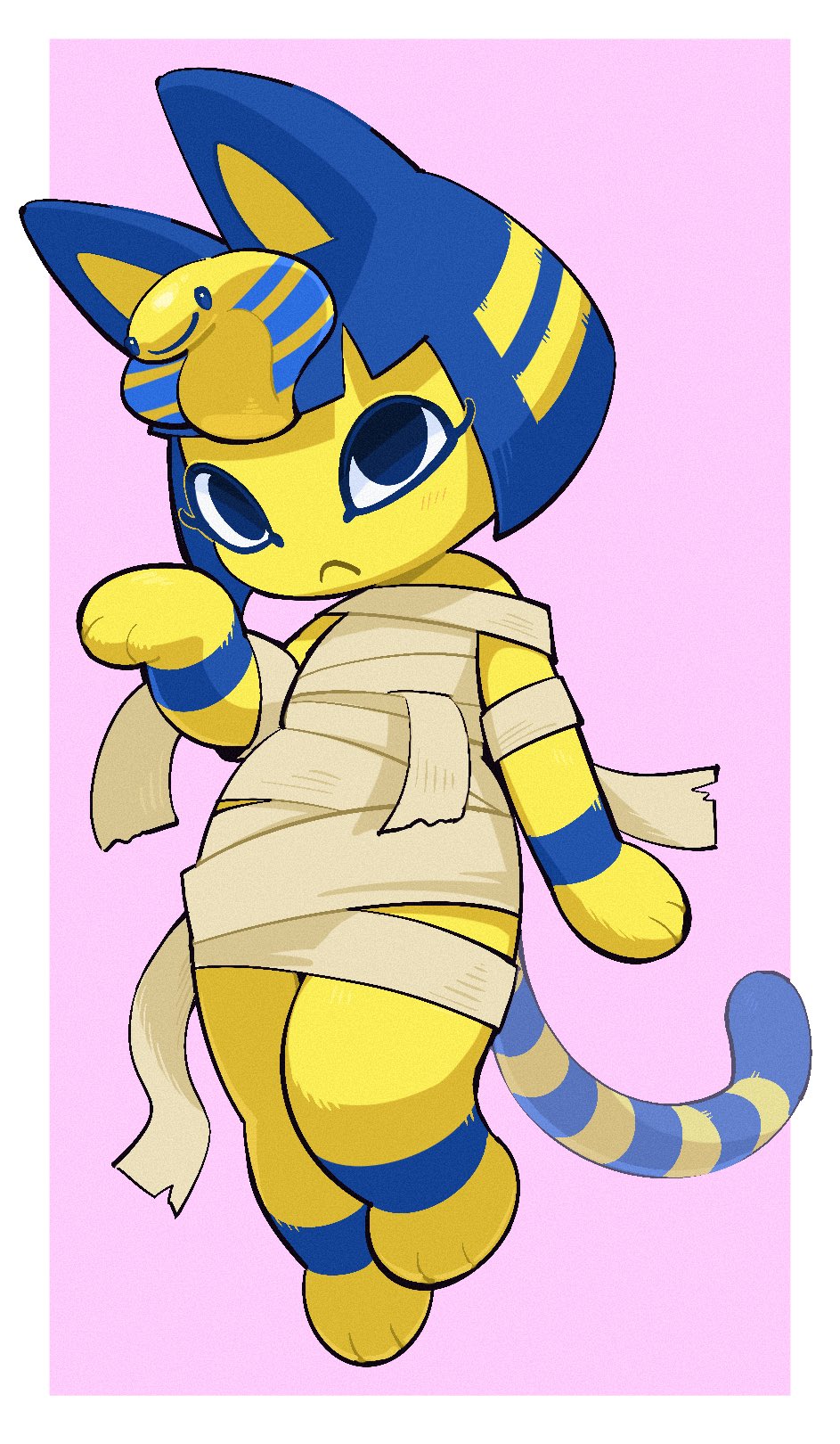 1girl, an-chan_(ananna0315), ancient_egyptian, animal_crossing, animal_ears, ankha_(animal_crossing), bandages, blue_hair