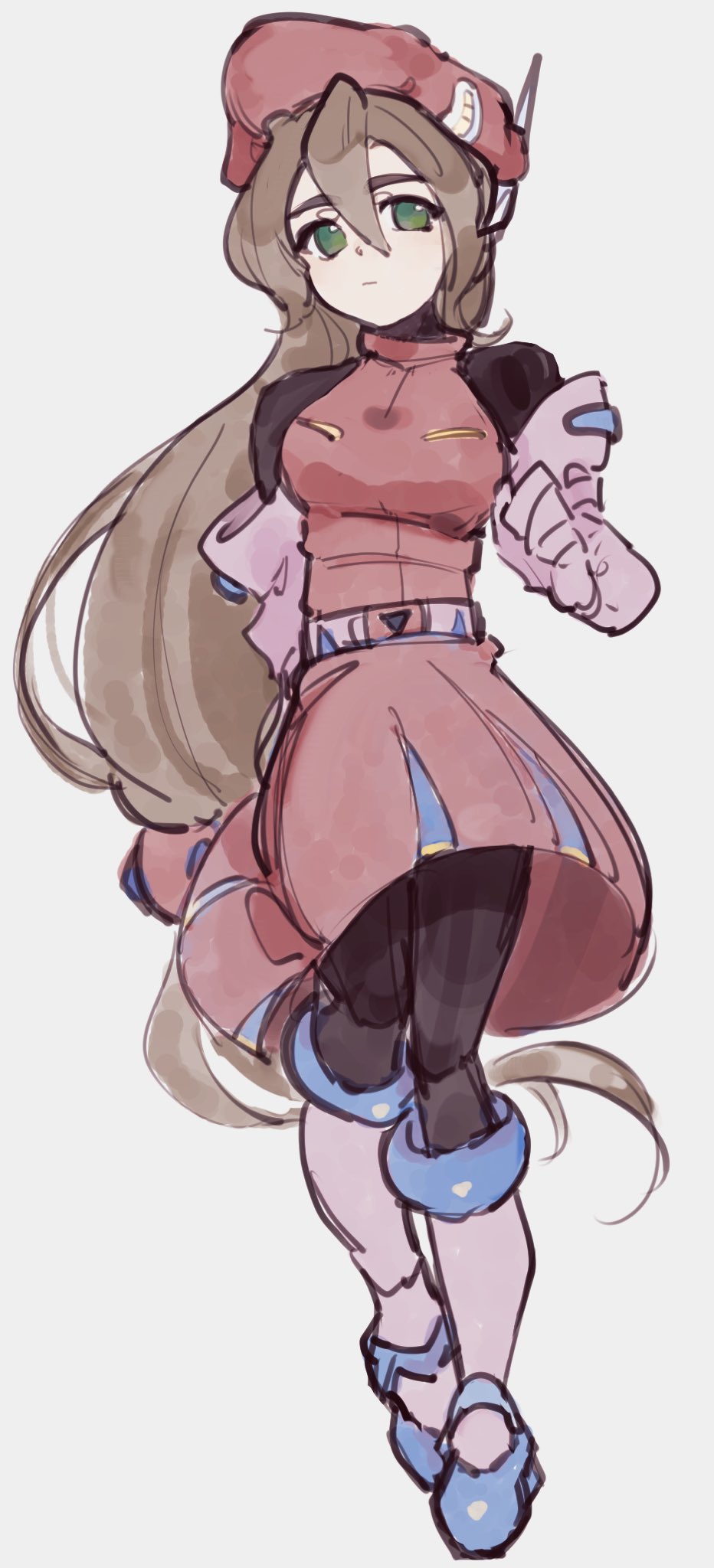 1girl, adapted_costume, beret, black_bodysuit, bodysuit, breasts, brown_hair, commentary