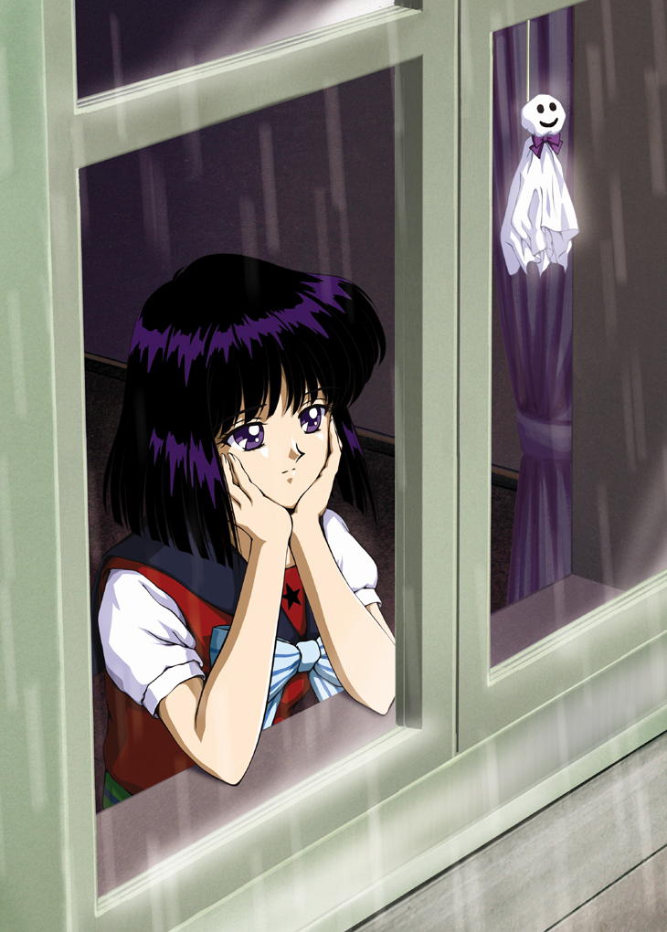 1990s_(style), 1girl, aged_down, bishoujo_senshi_sailor_moon, bishoujo_senshi_sailor_moon_s, black_hair, blouse, blue_bow