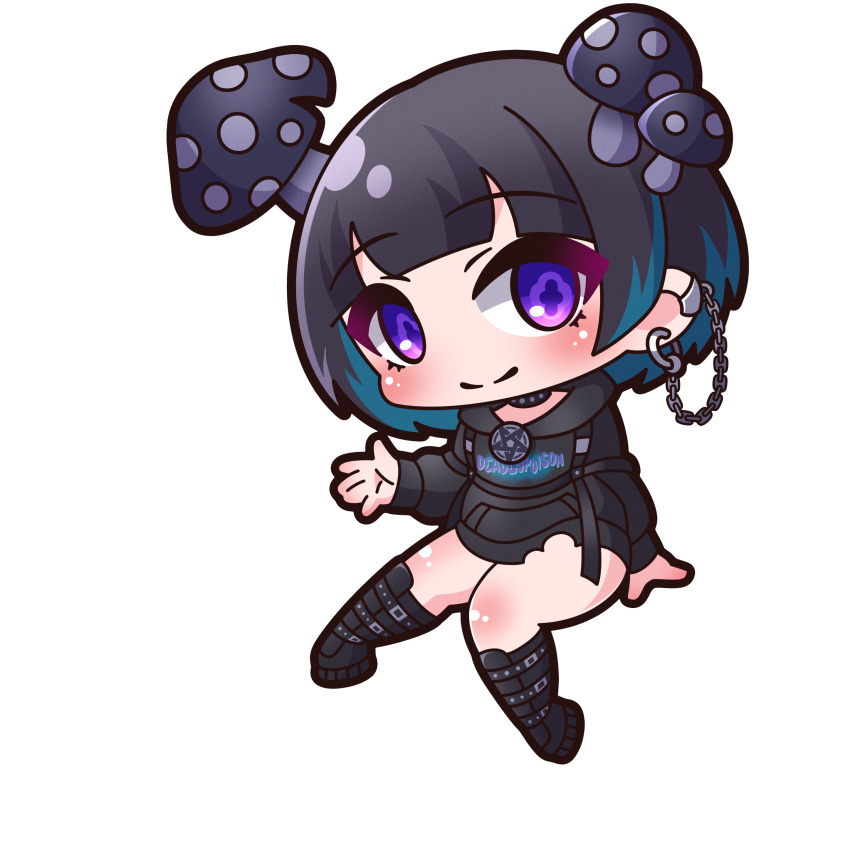 1girl, absurdres, black_boots, black_hair, black_hoodie, blue_hair, blush, boots