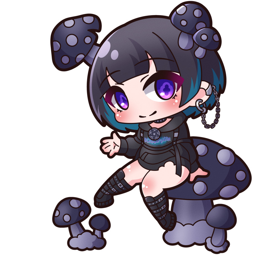 1girl, absurdres, black_boots, black_hair, black_hoodie, blue_hair, blush, boots