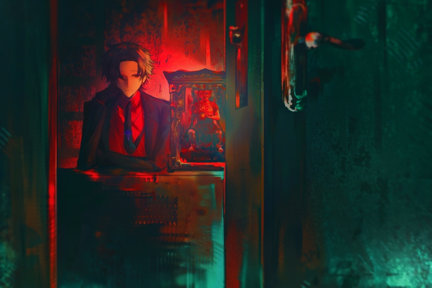 1boy, absurdres, black_eyes, black_hair, black_jacket, black_necktie, chinese_commentary, closed_mouth