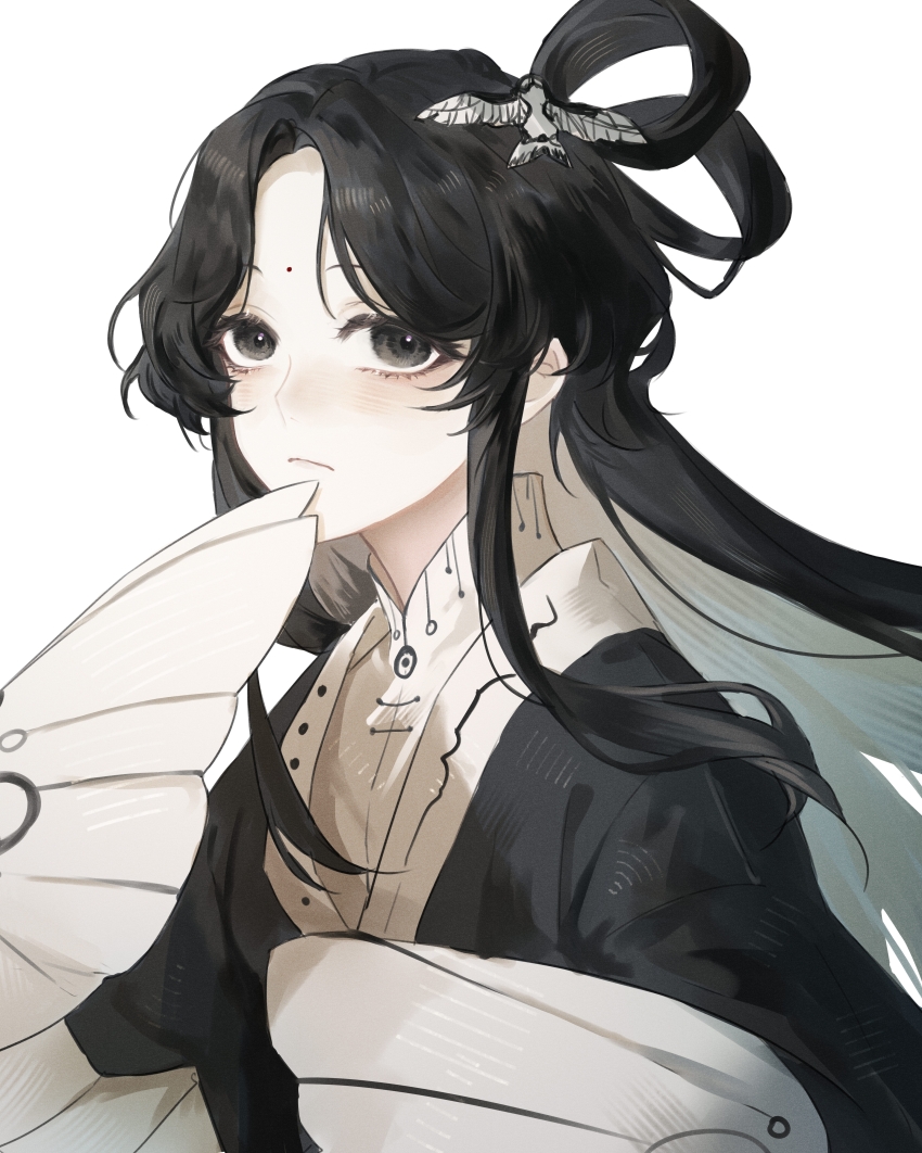 1girl, absurdres, bird_hair_ornament, black_eyes, black_hair, black_jacket, chinese_commentary, closed_mouth
