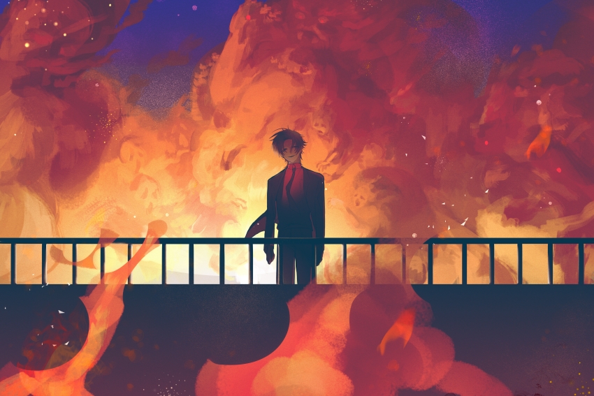 1boy, absurdres, black_eyes, black_gloves, black_hair, black_jacket, black_necktie, black_pants